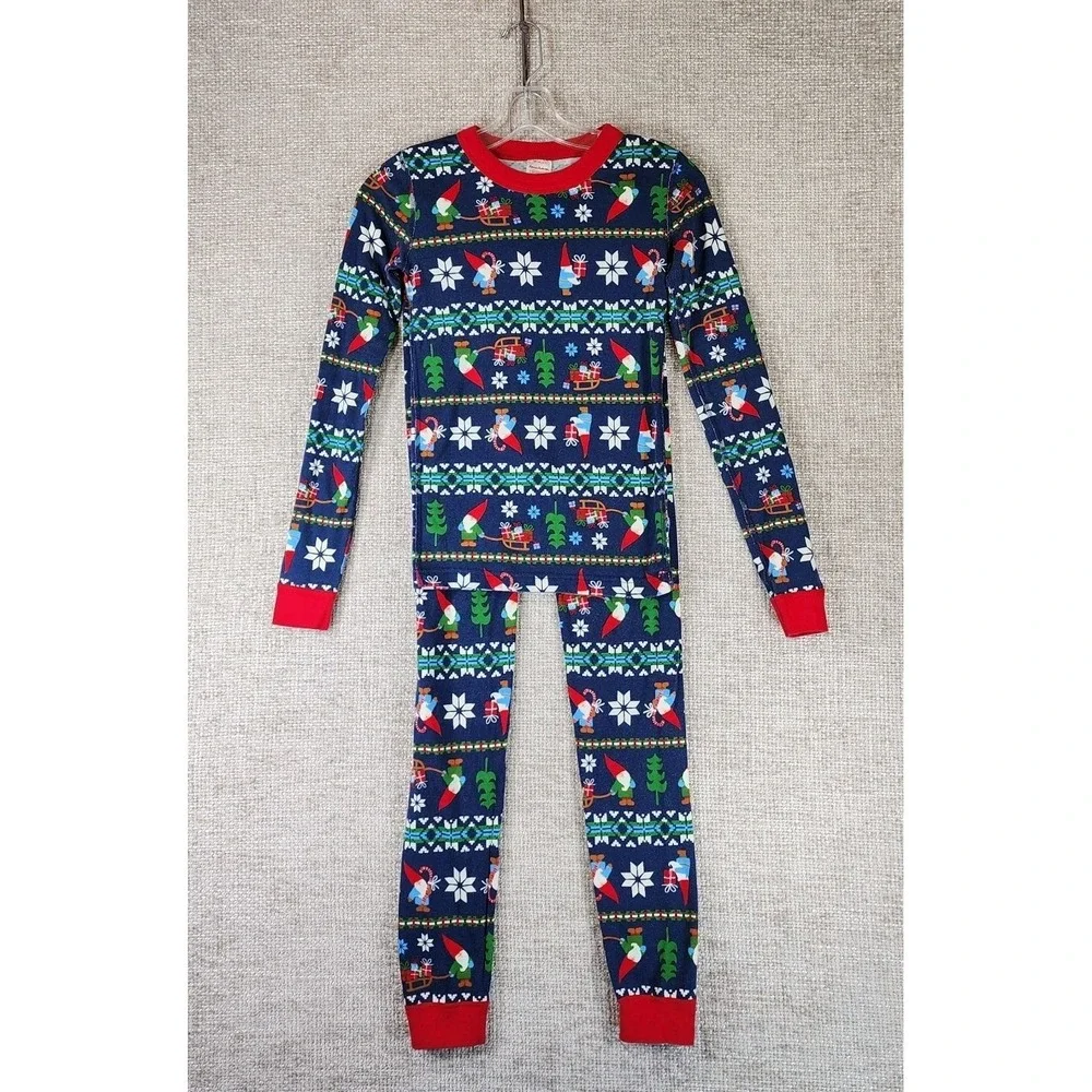 Hanna Andersson Organic Cotton Holiday Elf Pajama Set Youth US 14 Navy Blue